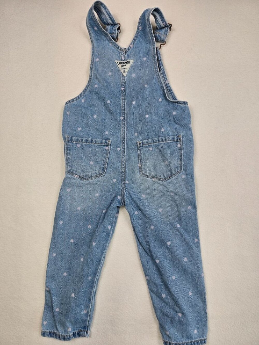 OshKosh Bgosh Toddler Denim Overalls 2T Heart Print 100% Cotton - Picture 5 of 6
